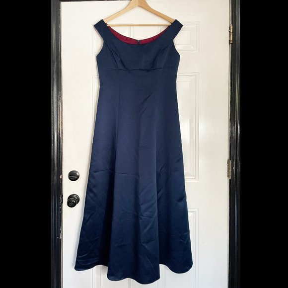 Vintage 80s Hampton Nites Blue Satin Gown - Picture 1 of 4